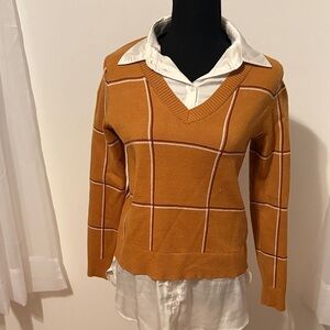 4 for $20  Jones & Co. V-Neck Sweater in Orange Plaid